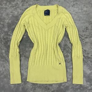 Y2K American Eagle Outfitters Long Sleeve V Neck Sweater Womens Large Green